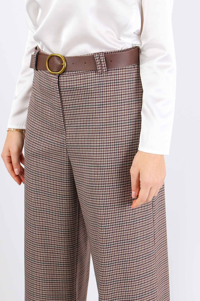 Pantalone Palazzo Check Cintur Bordeuax/cammello-7