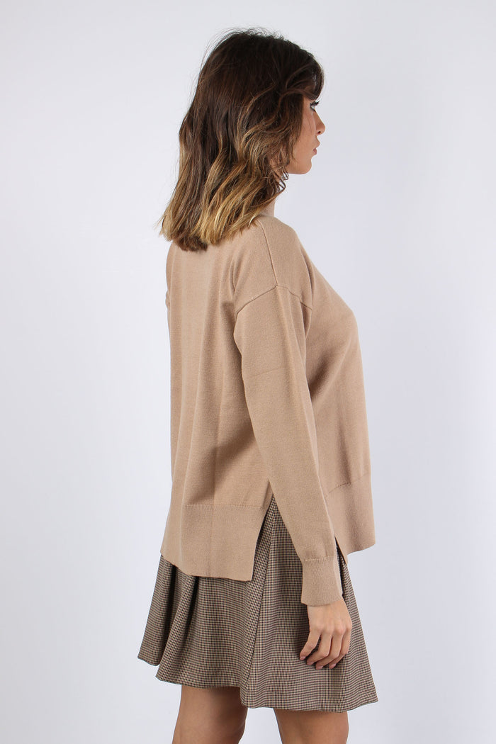 Collo Alto Viscosa Bottoni Oro Cammello-6