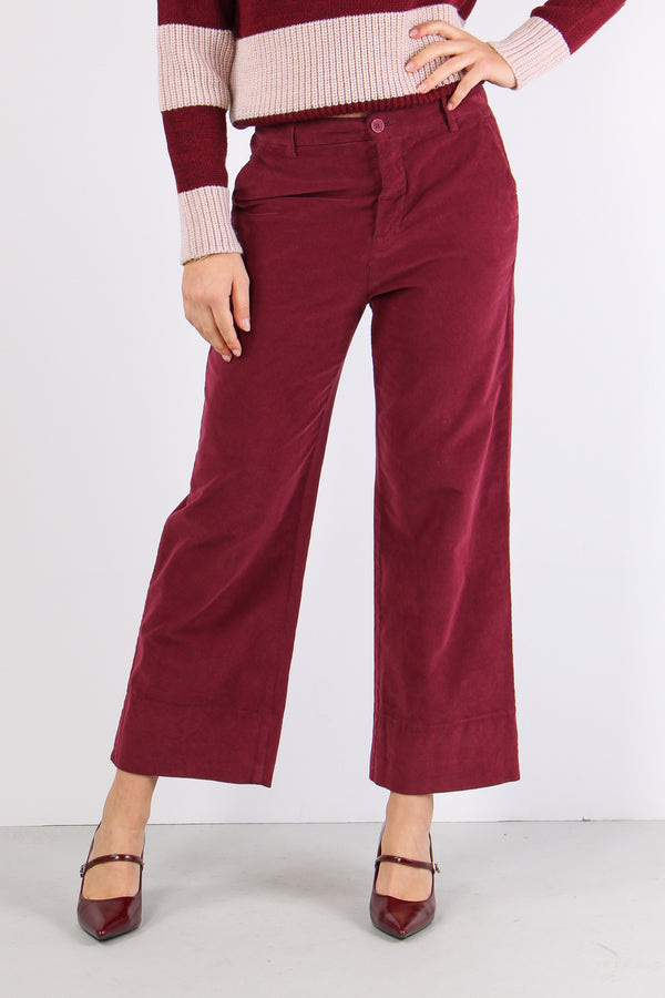 Pantalone Cropped Velluto Mill Bordeuax-2