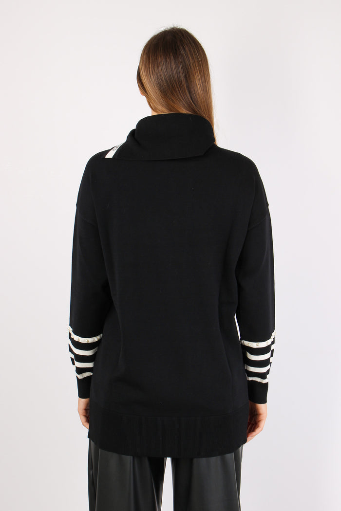 Maxi Maglia Riga Inserto Perle Nero/bianco-4