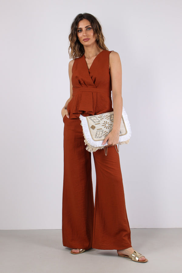 Top Scollo Incrocio Plisse Ruggine