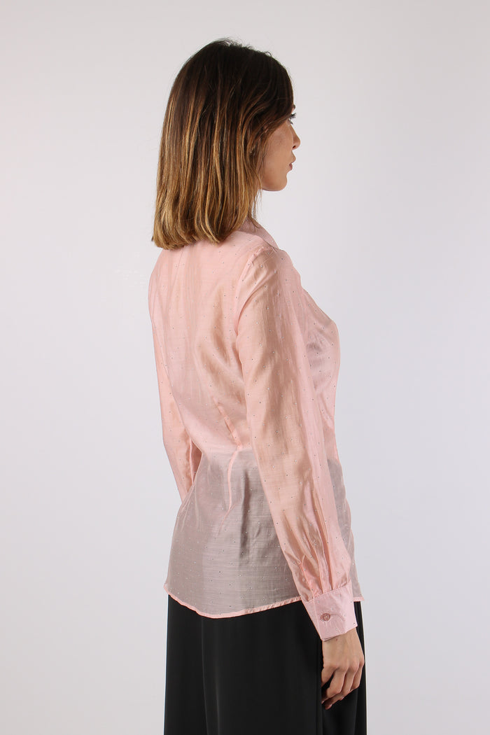 Camicia Slim Mussola Strass Rosa-6