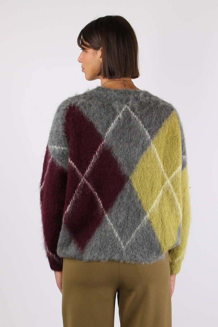 Maglia Garzata Maxi Rombo Grigio/olio/bordeuax-3