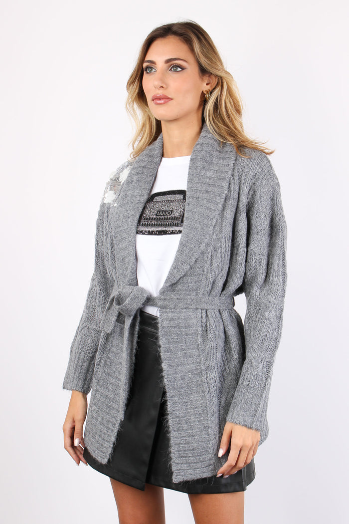 Cardigan Mohair Inserto Paille Grigio Melange-7