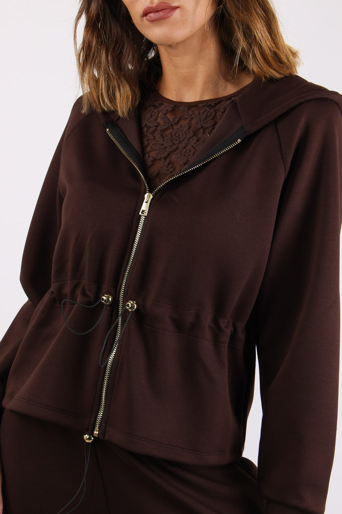 Felpa Zip Coulisse Modal Moro-7