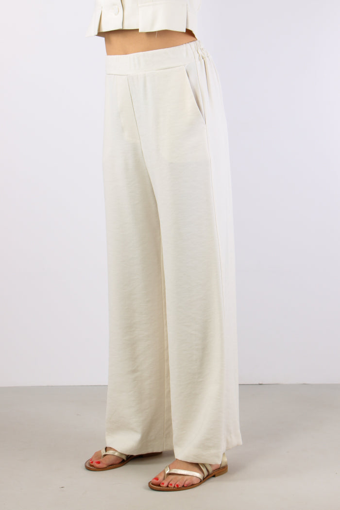 Pantalone Palazzo Misto Viscos Panna-3