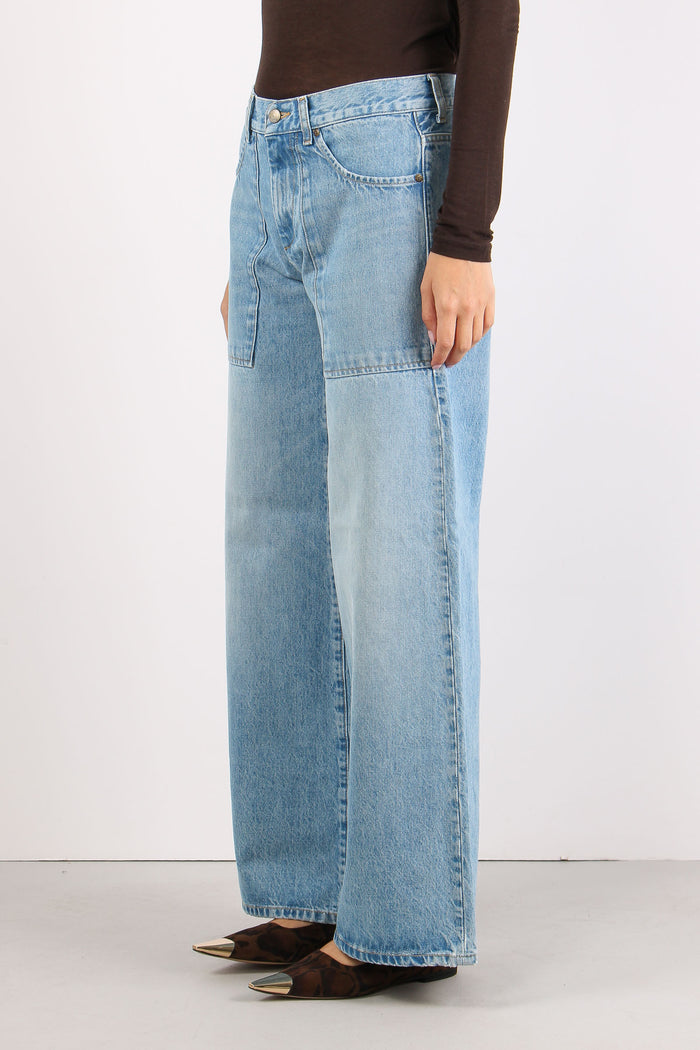 Denim Palazzo Maxi Tasche Denim Chiaro-4