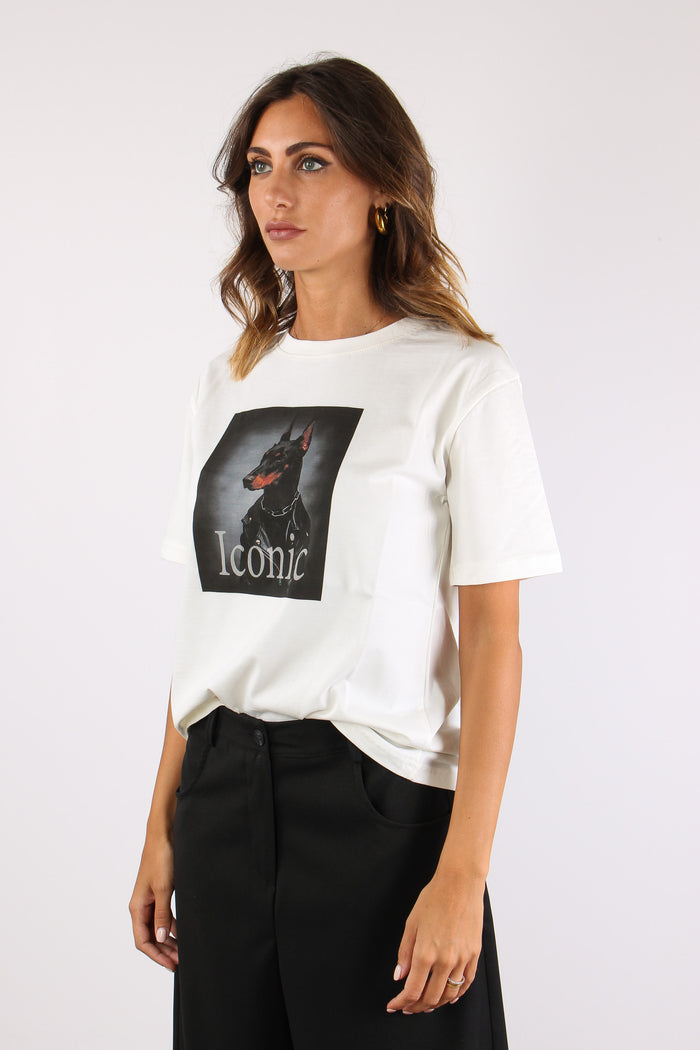 T-shirt Stampa Doberman Bianco-6