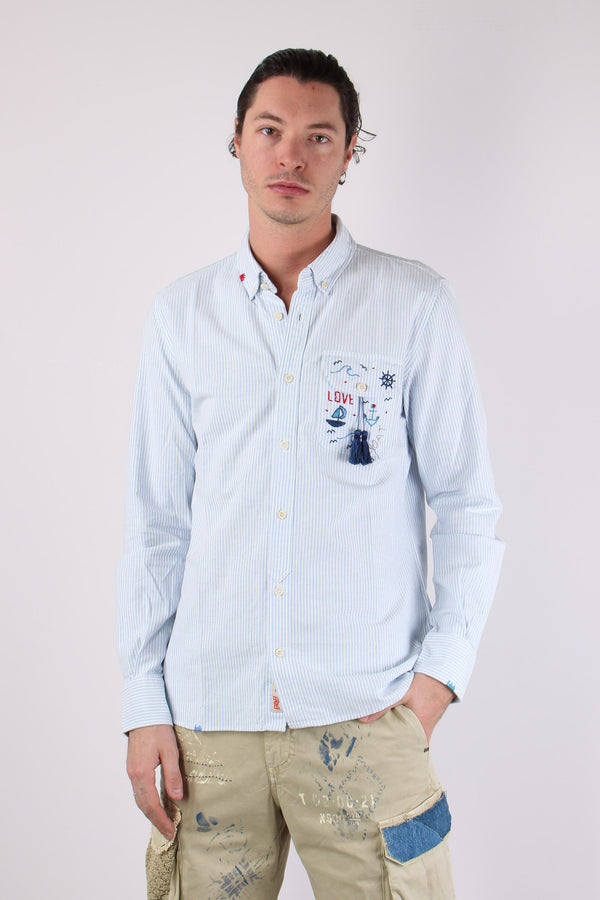 Camicia Oxford Riga Ricami Cielo-2