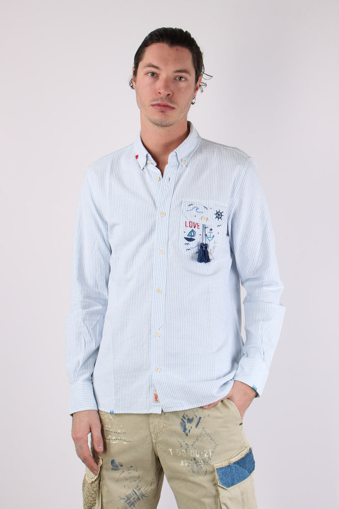 Camicia Oxford Riga Ricami Cielo-2