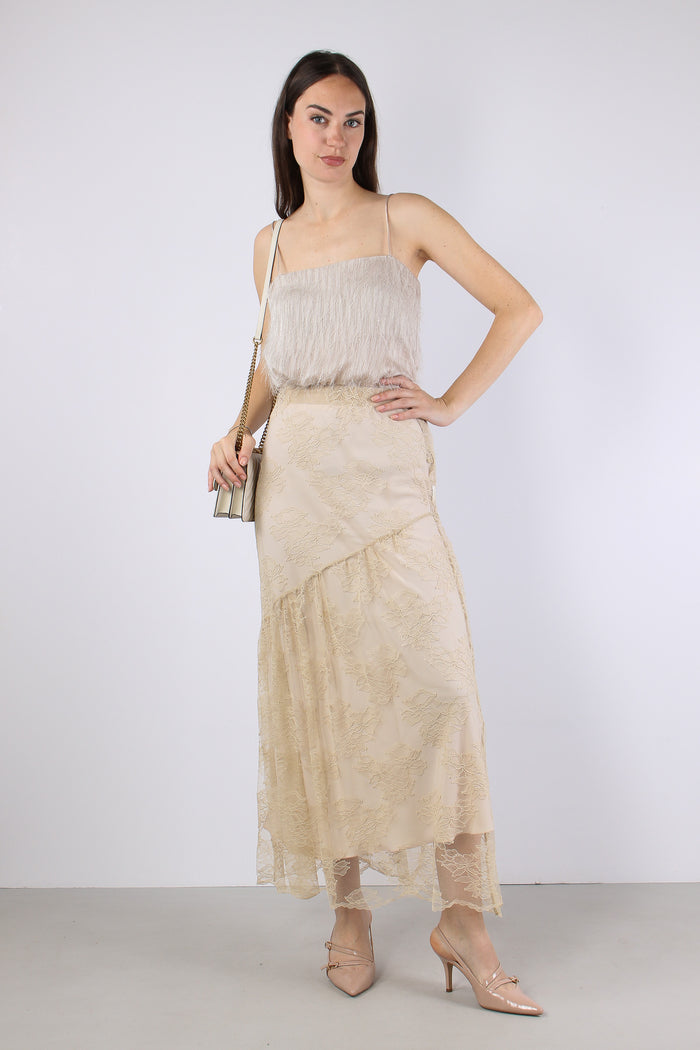 Gonna Lunga Pizzo Pieghe Ivory-5