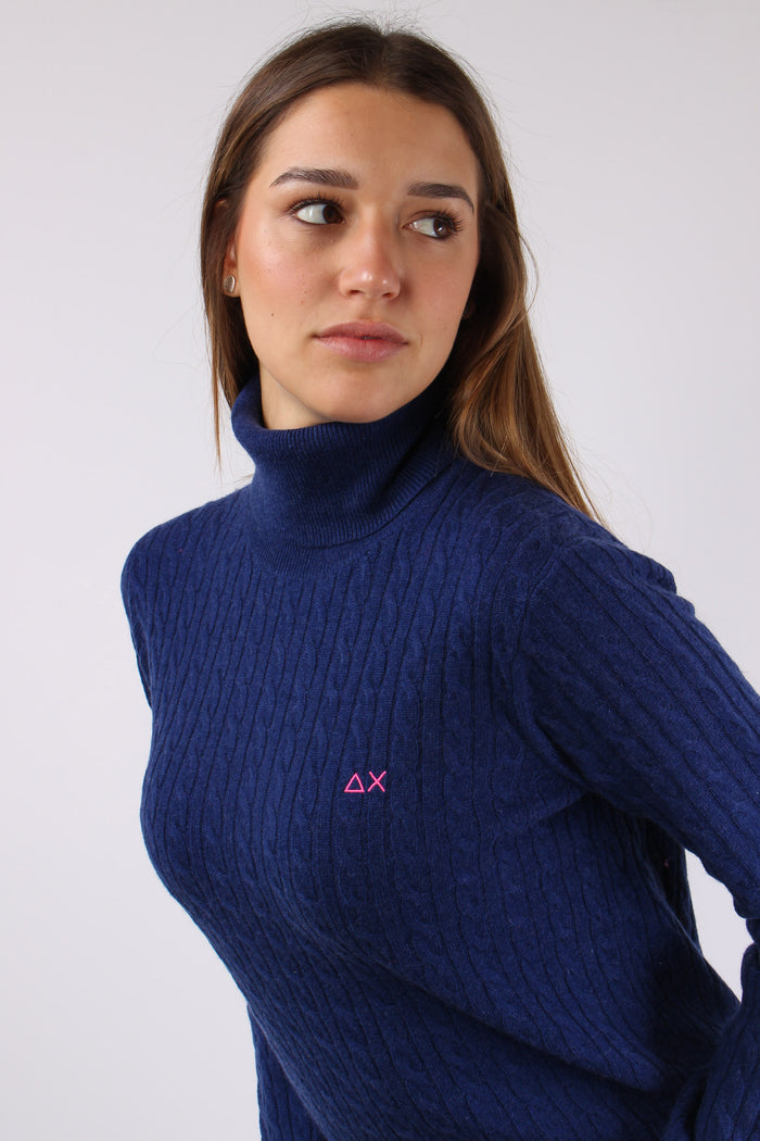 Maglia Collo Alto Trecce Blue-7