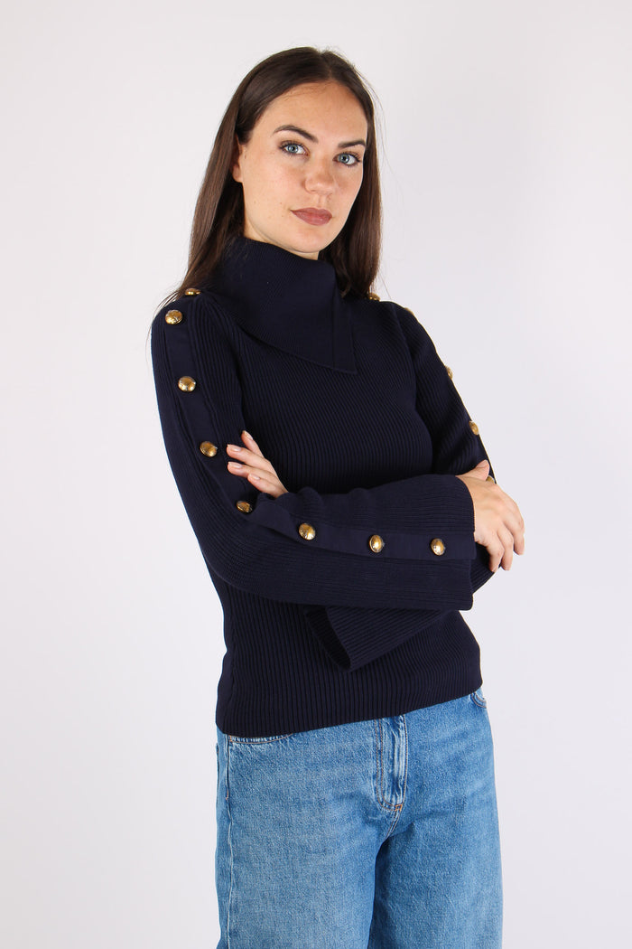 Maglia Bottoni Manica Blu Notte-6