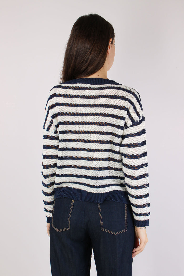 Maglia Traforata Riga Bianco/blu-4