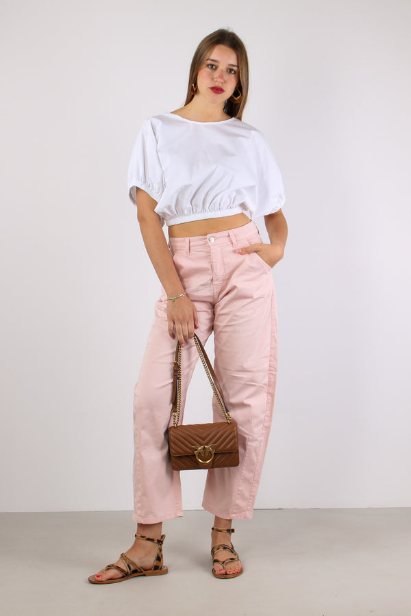 Pantalone Barrel Tessuto Legge Rosa