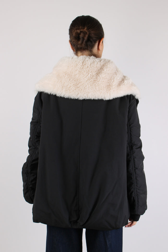 Bomber Nylon Over Interno Pelo Nero-6