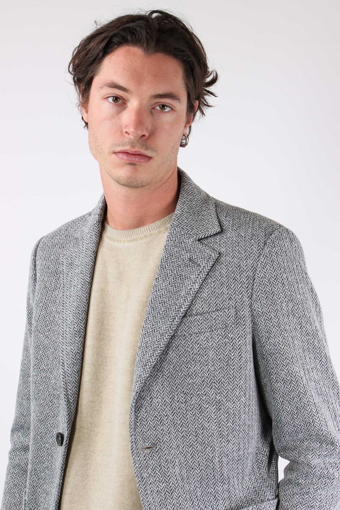 Natale Giacca Toppe Contrasto Grigio-6