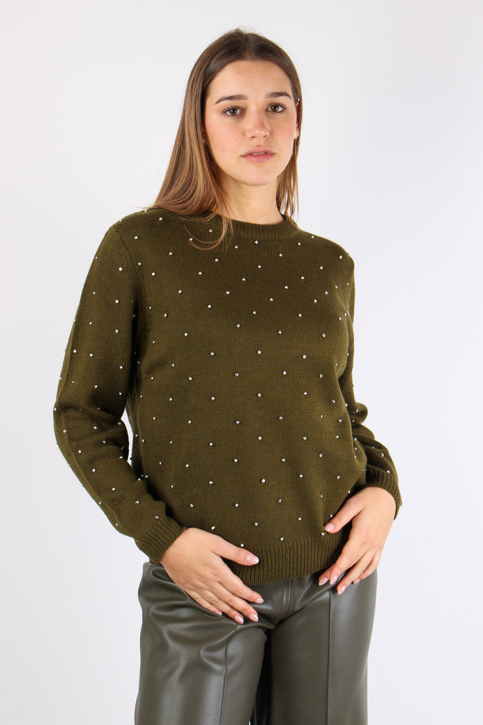 Maglia Inserto Strass Military Green-5