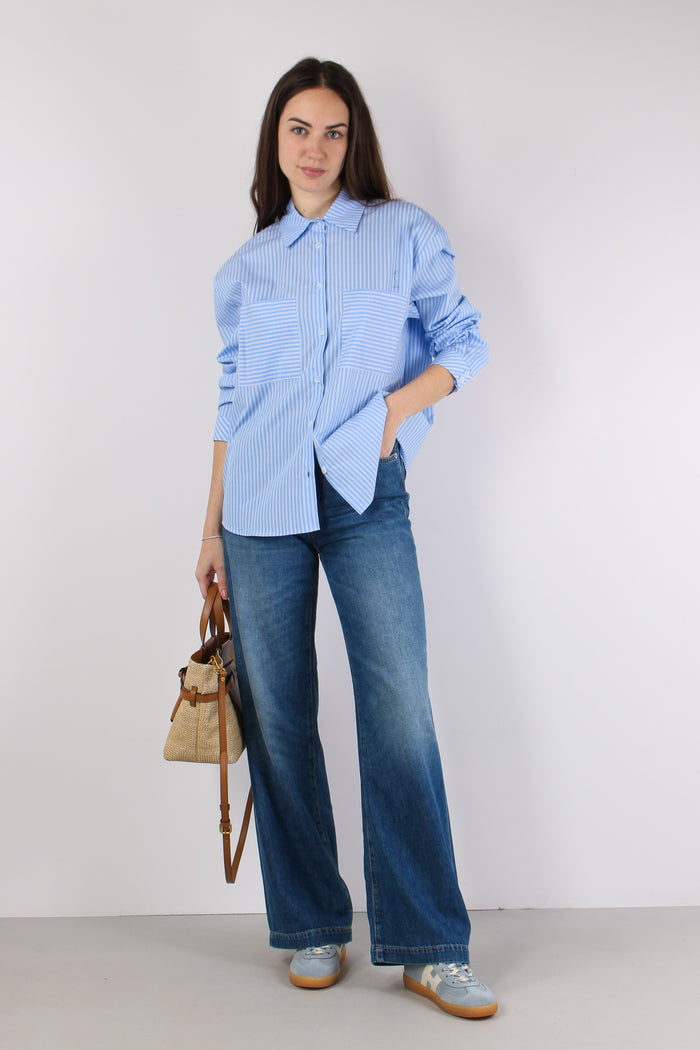 Camicia Cotone Riga Bianco/azzurro