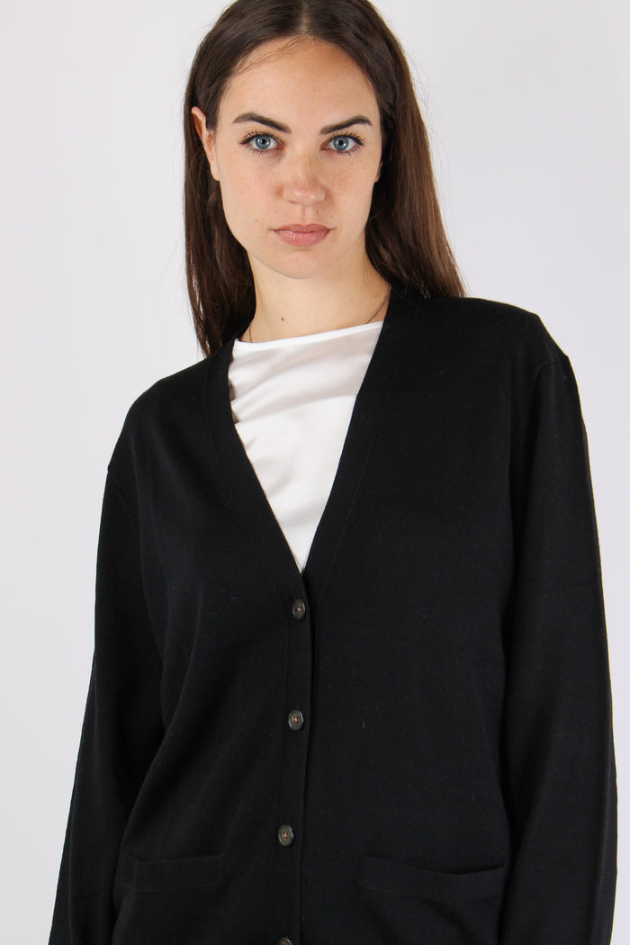Cardigan Over Tasche Applicate Polo Black-6