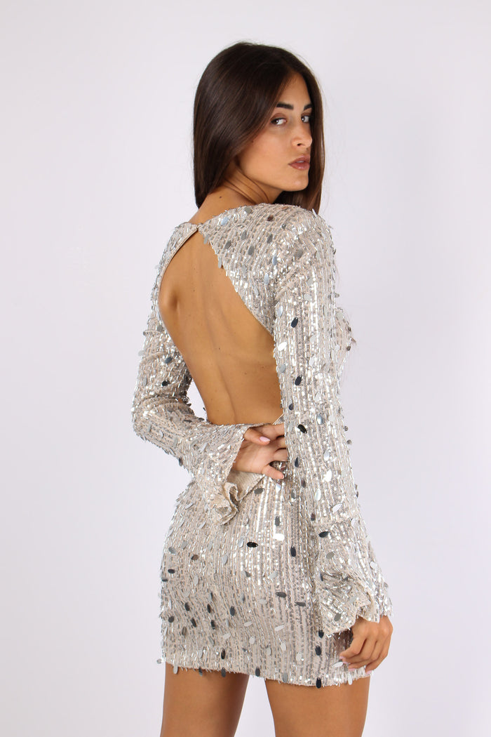Abito Corto Paillettes Silver-3