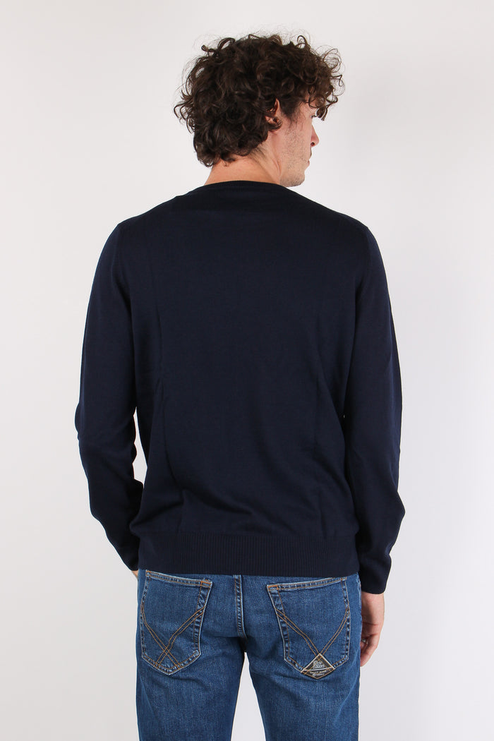 Maglia Girocollo 100% Lana Blu Navy-4