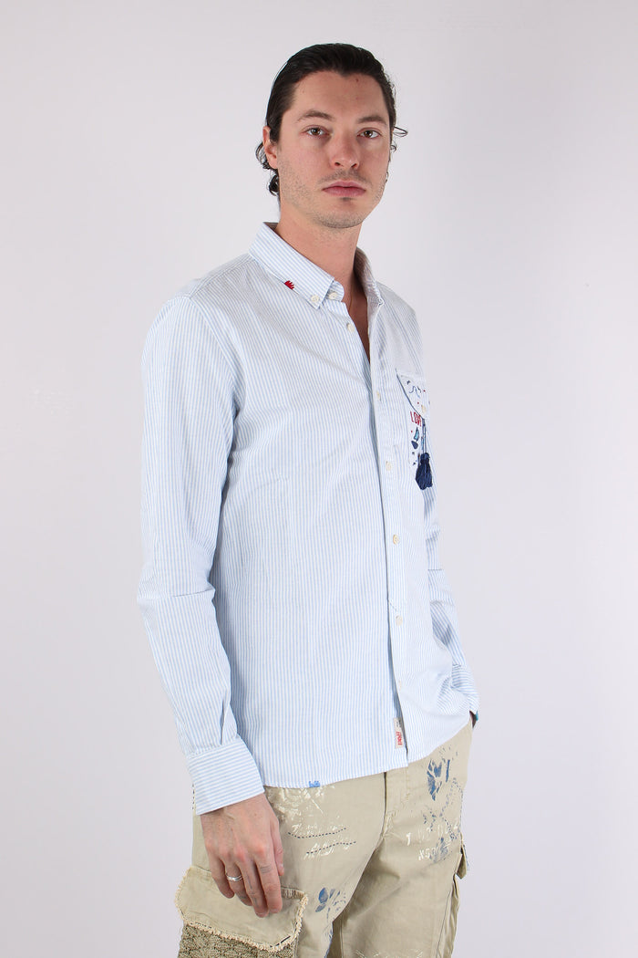 Camicia Oxford Riga Ricami Cielo-7