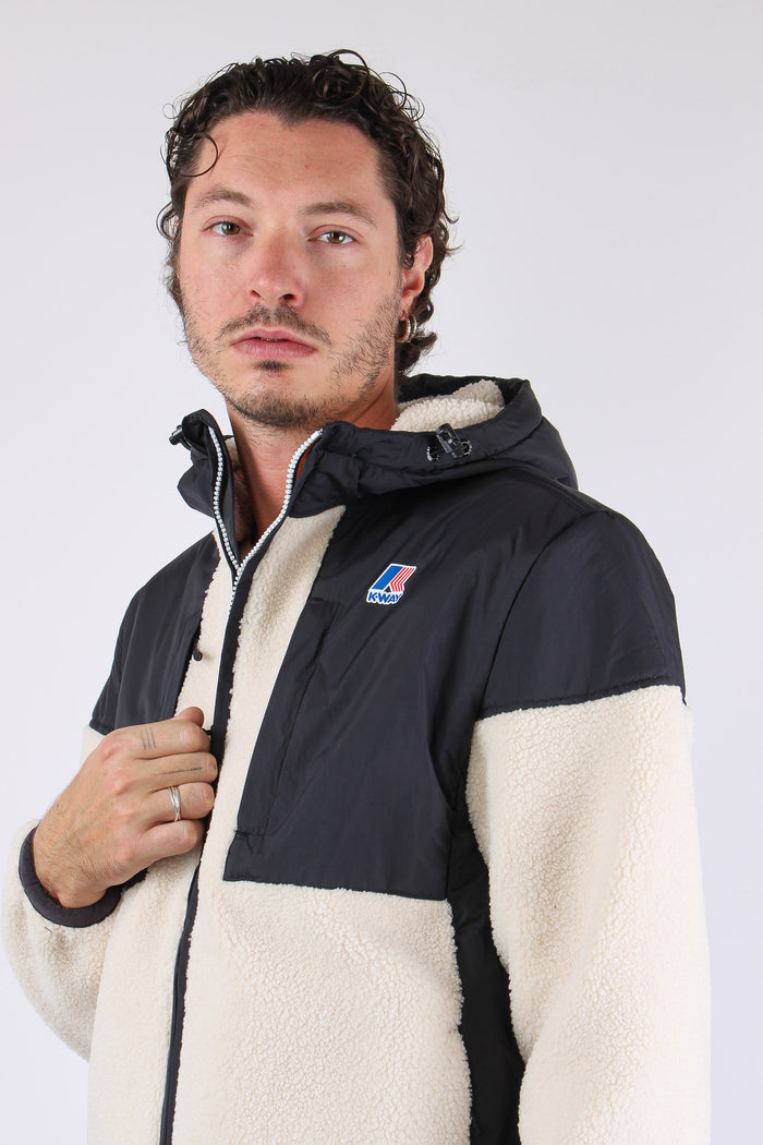 Giubbotto Cappuccio Inserto Teddy Black Pure/ecru-7