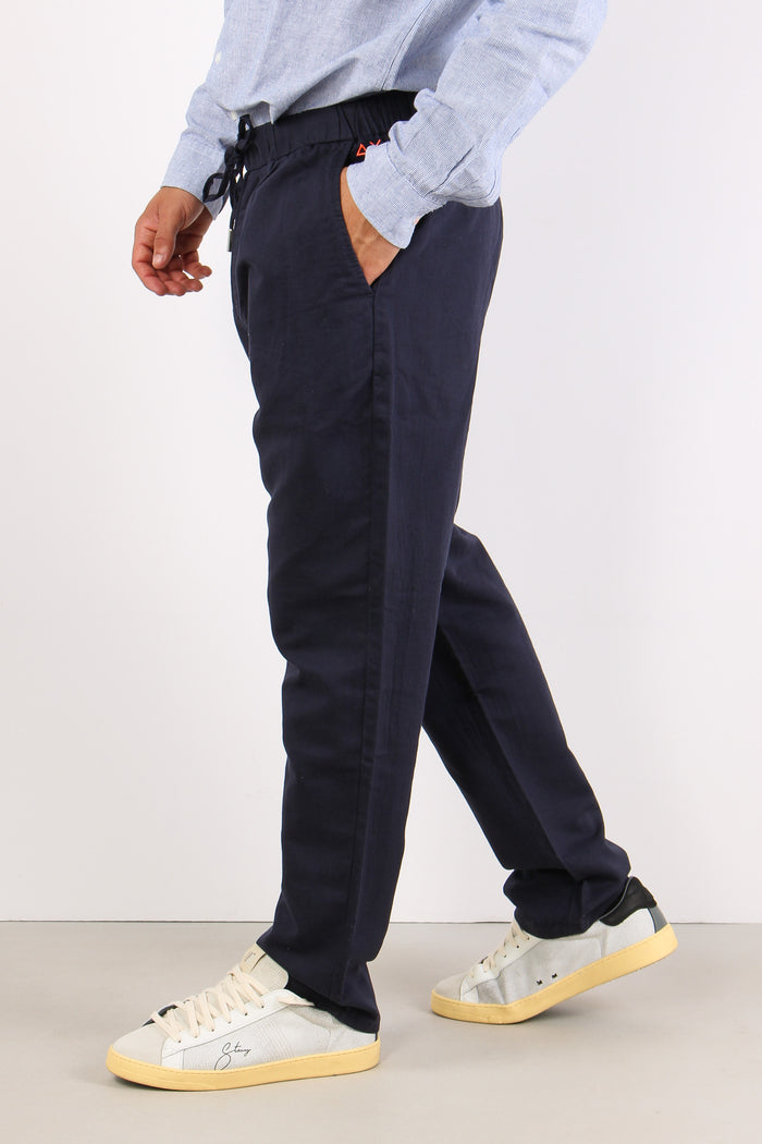 Pantalone Lino Elastico Navy Blue-5