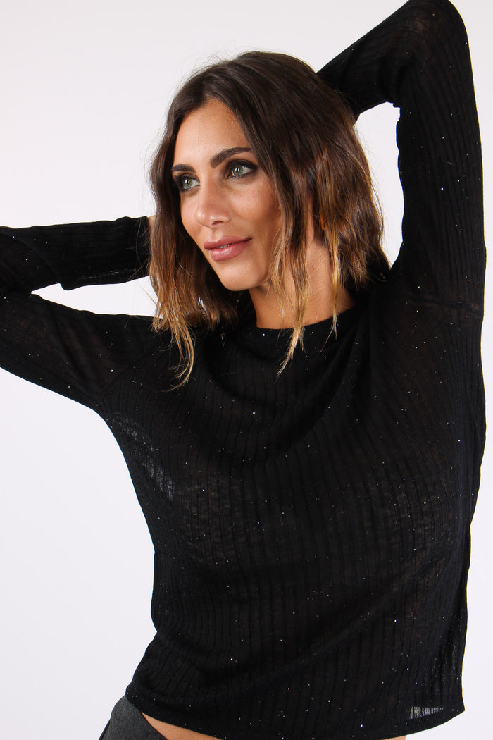 Maglia Girocollo Inserto Paill Nero-8
