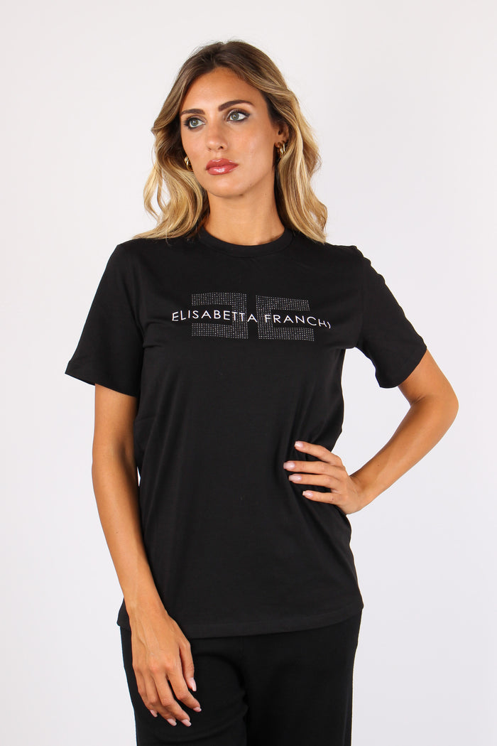 T-shirt Logo Strass Nero