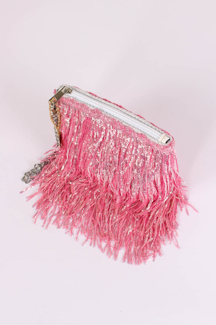 Pochette Paillettes Frange Pink-7