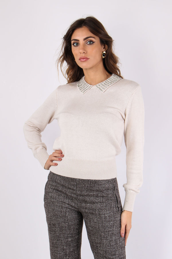 Ventotene Maglia Lana Colletto Grigio Nuvola