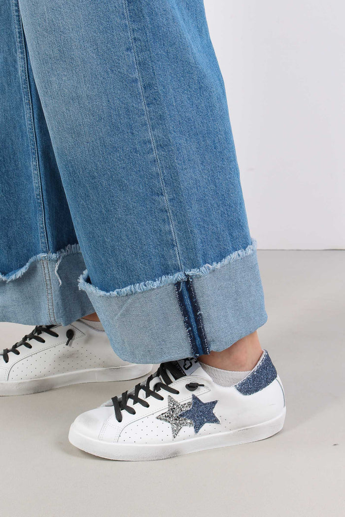 Denim Maxi Risvolto Cinta Bassa Denim Medio-6