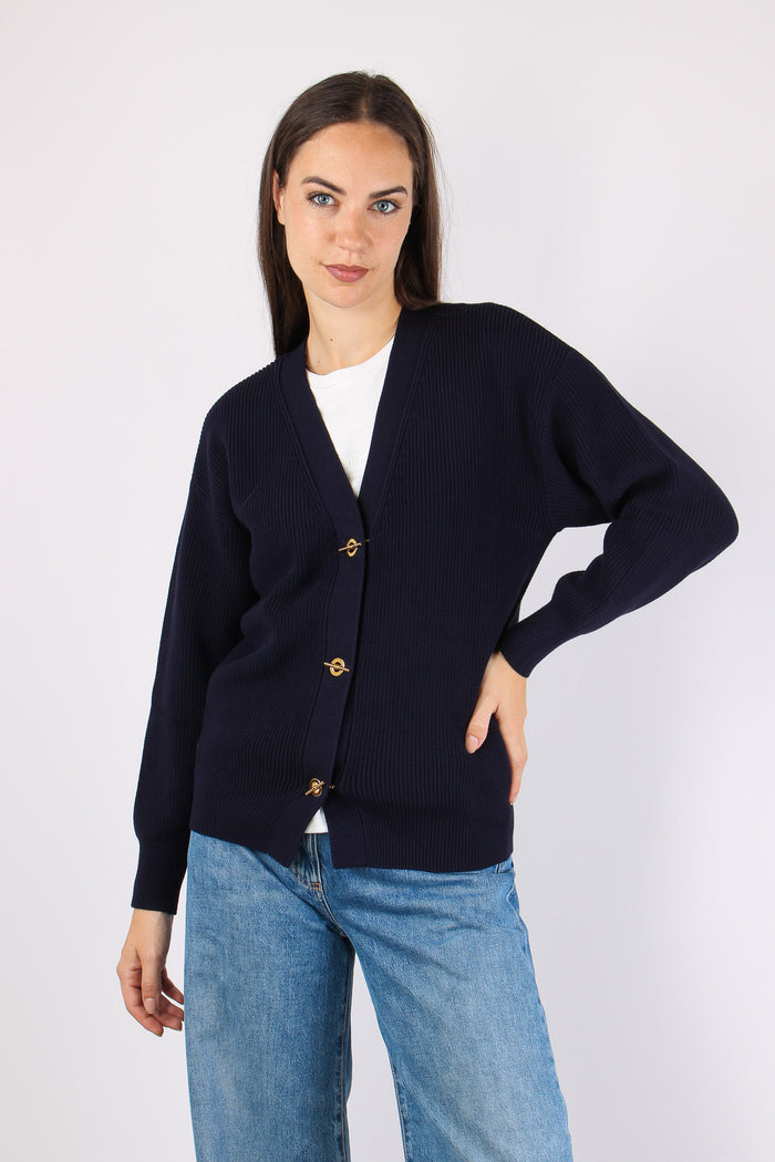 Cardigan Bottoni Gioiello Blu Notte-2