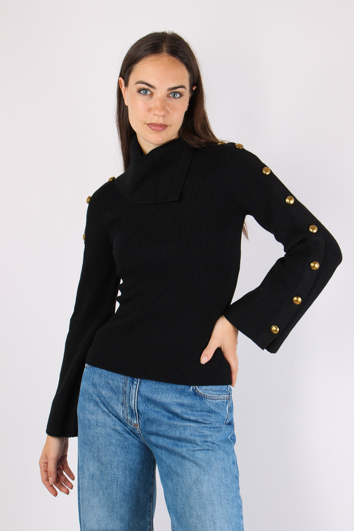 Maglia Bottoni Manica Nero