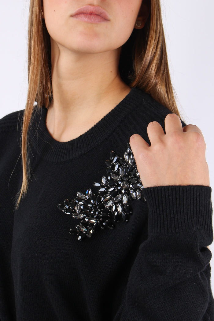 Maglia Girocollo Applicazioni Nero/ricamo-8
