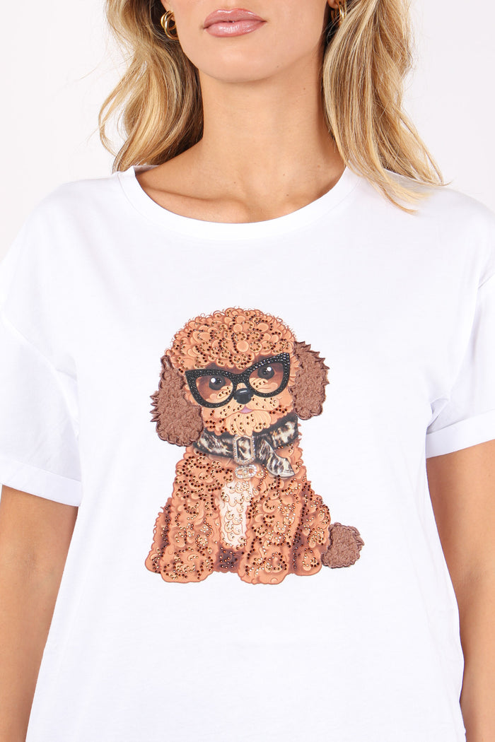 T-shirt Stampa Barboncino Bianco Fluffy Dog-5