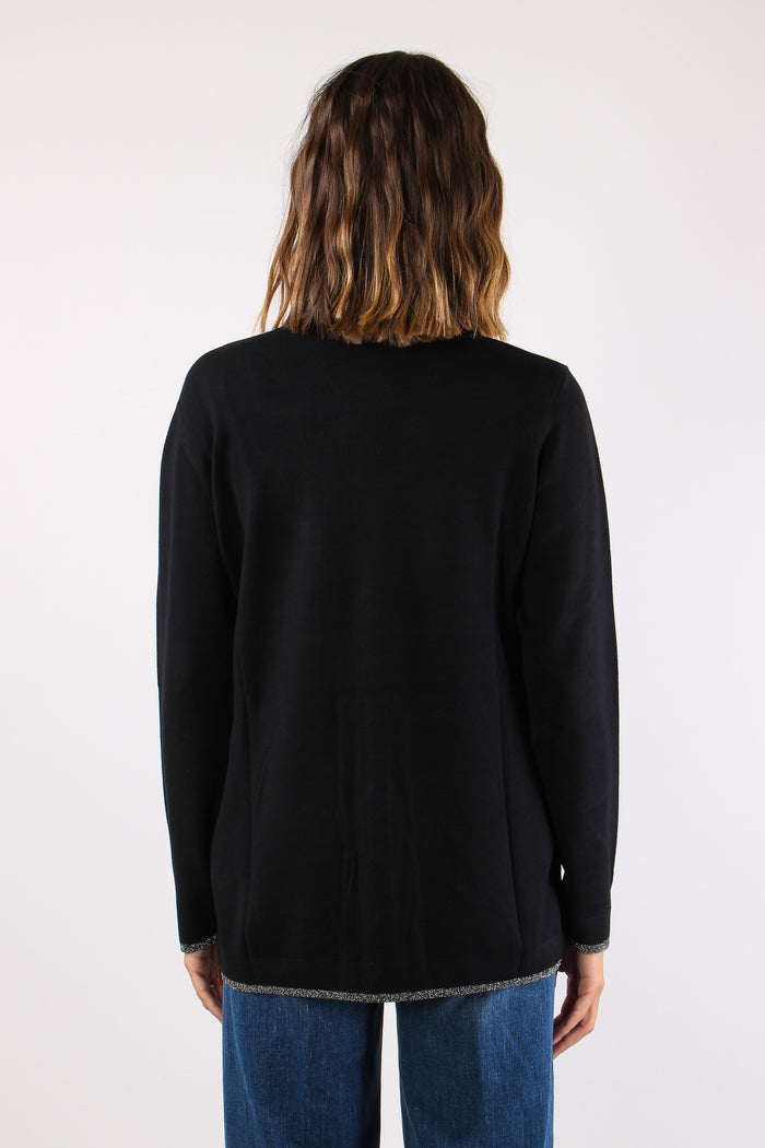 Cardigan Lungo Viscosa Lurex Nero-5