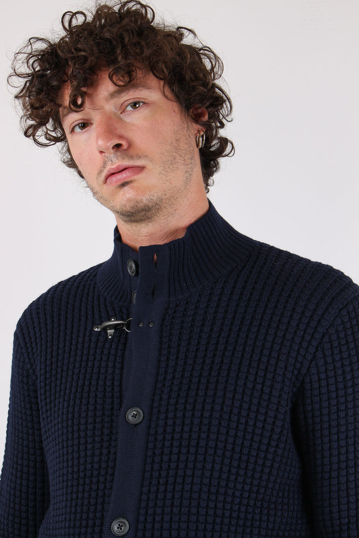 Cardigan Punto Nocciola Gancio Blu Navy-8