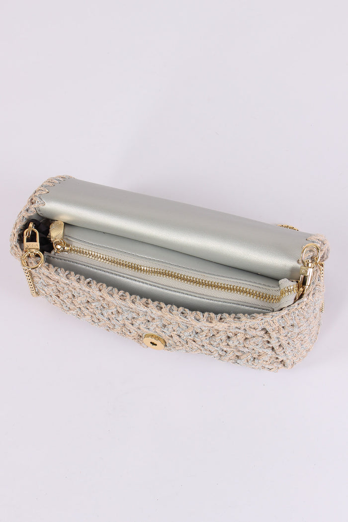 Greta Pochette Crochet Laminat Argento-7