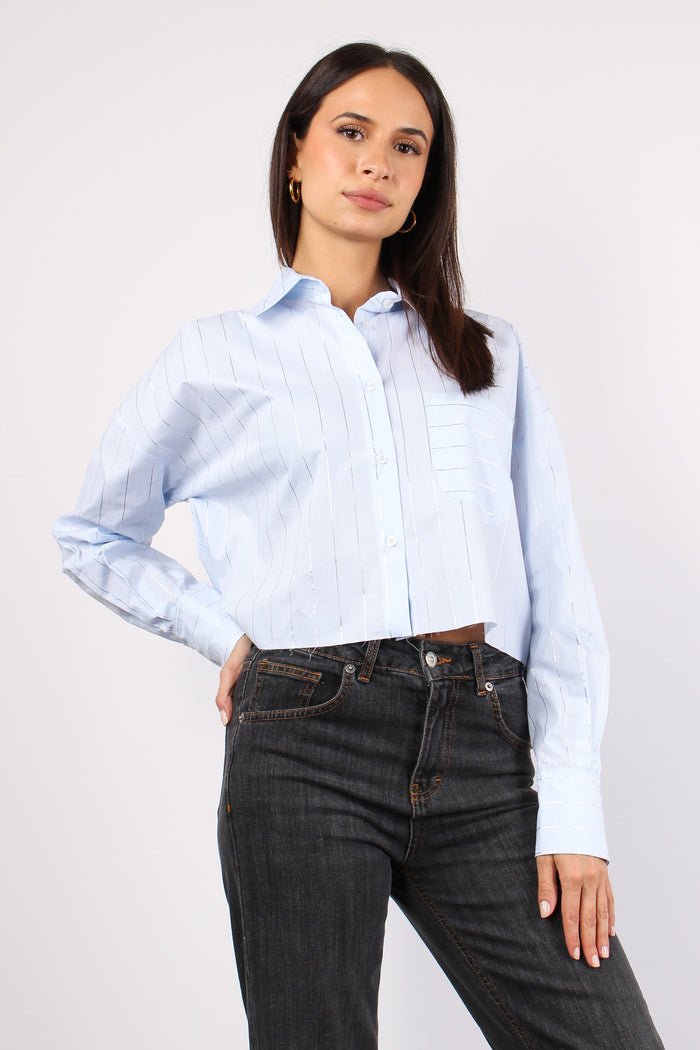 Camicia Corta Riga Laminata Celeste-4