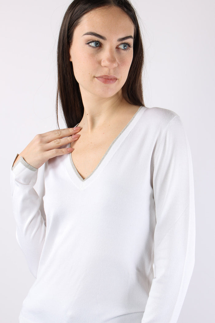Maglia Scavo V Inserto Lurex Bianco Lana-8