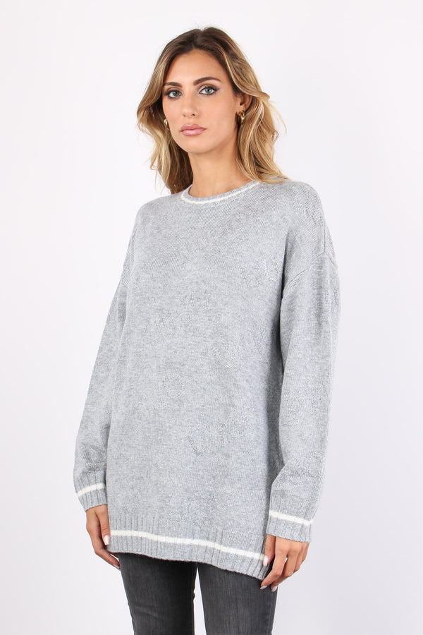 Maglia Over Multi Logo Strass Grigio-2