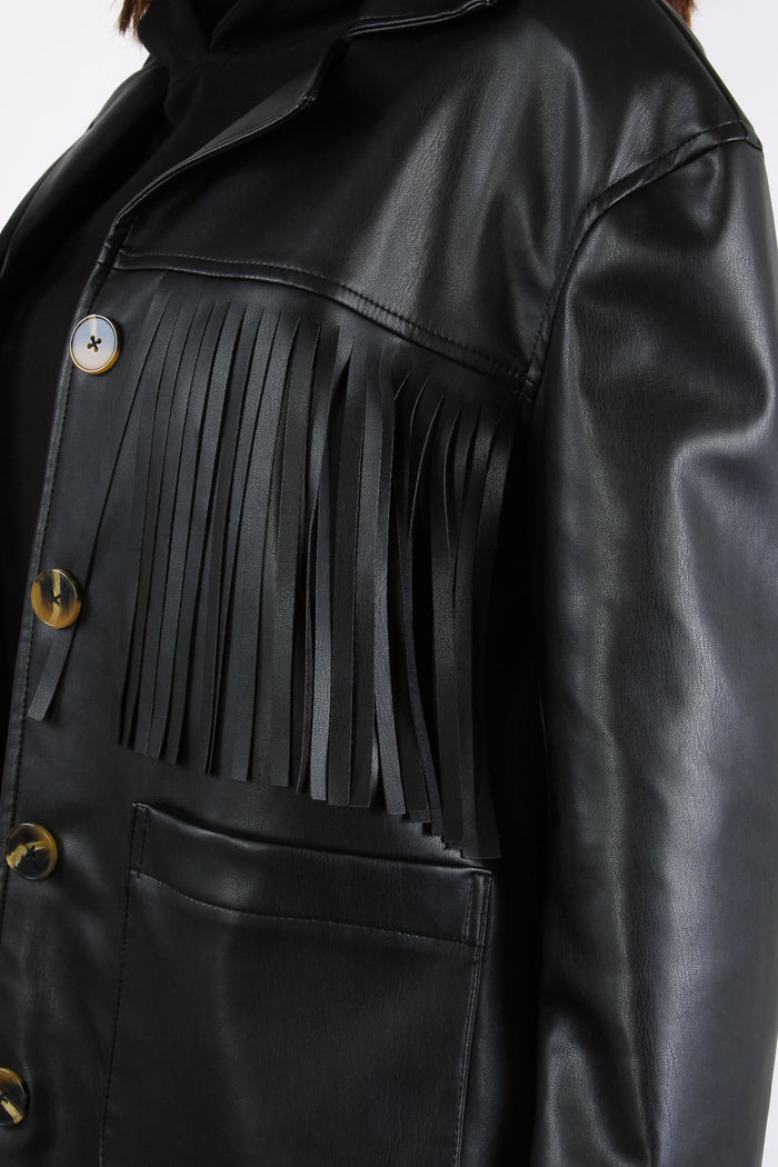 Giacca Ecopelle Frange Nero-7