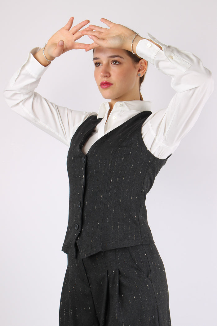 Gilet 4 Bottoni Filo Lurex Nero-4