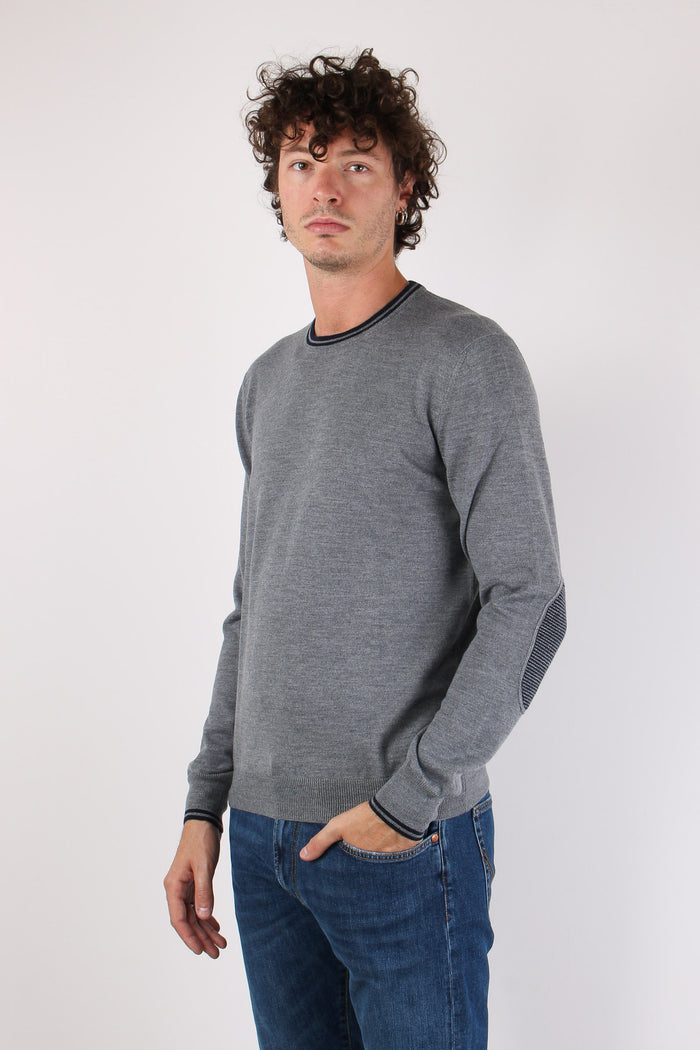 Maglia Girocollo 100%  Lana Grigio/blu-4