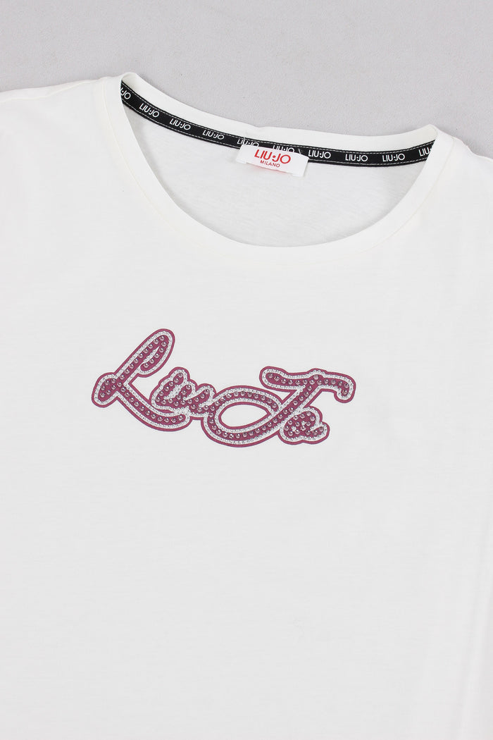 T-shirt Logo Strass Bianco Lana/liujo-7