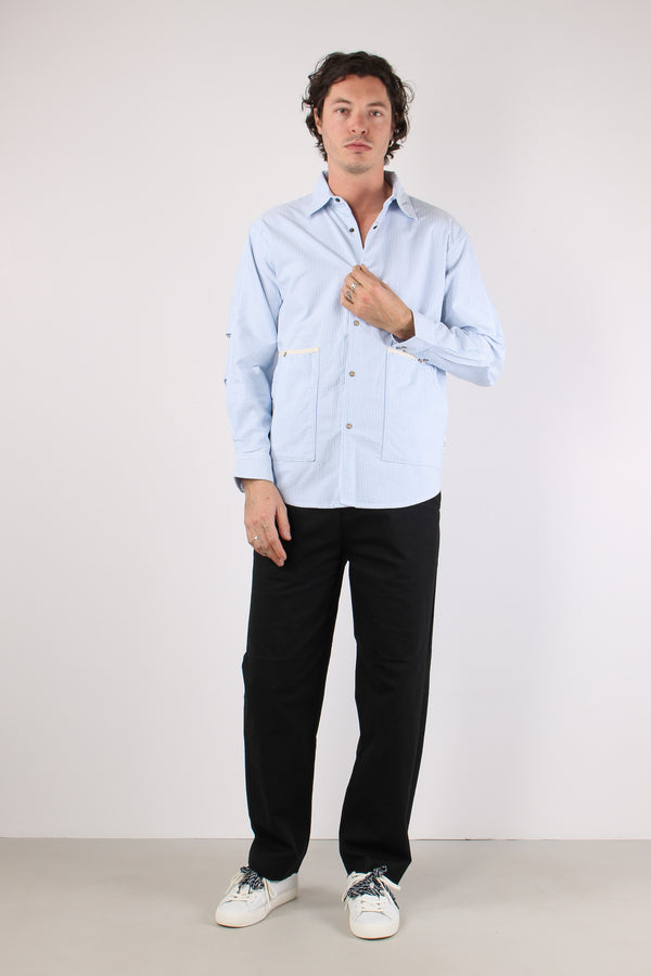 Giacca Camicia Riga Bianco/blu-2