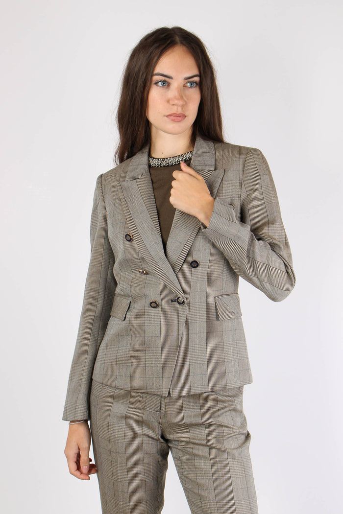 Ilyssa Giacca Doppiopetto Chec Fango/blu-3